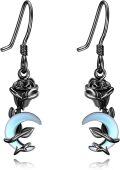 wholesale  Metal Ruby Black Rose Moon Leverback Gothic Earrings for Women-0-0