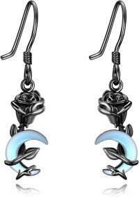 wholesale  Metal Ruby Black Rose Moon Leverback Gothic Earrings for Women-Rose moonstone