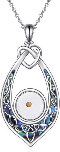 wholesale 925 Sterling Silver Teardrop Abalone Shell & Mustard Seed Celtic Knot Necklace for Women-Heart Seed