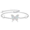 wholesale 925 Sterling Silver Butterfly Opal Heart Chain Bracelet Platinum Plated For Women-0-0