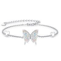 wholesale 925 Sterling Silver Butterfly Opal Heart Chain Bracelet Platinum Plated For Women-Butterfly Bracelet - Opal