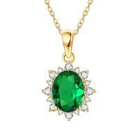 wholesale 14k Red Oval Gemstone Pendant Necklace With Diamond Halo-Green Emerald