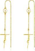 wholesale 925 Sterling Silver Cross Heartbeat Threader Drop Earrings for Women Girls Minimalist Religious  4cm Long Gold Tone Hypoallergenic Christian Faith Accessories-0-0