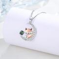 wholesale 925 Sterling Silver Moon & Fox Pendant Necklace - Green Stone Charm  for Her-0-4