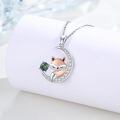 wholesale 925 Sterling Silver Moon & Fox Pendant Necklace - Green Stone Charm  for Her-0-4