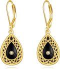 wholesale Gold-Plated 925 Sterling Silver Black Onyx Teardrop Filigree Leverback Drop Earrings-0-0
