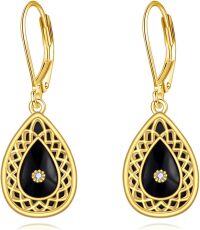 wholesale Gold-Plated 925 Sterling Silver Black Onyx Teardrop Filigree Leverback Drop Earrings-Filigree-05