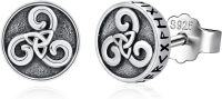 wholesale 925 Sterling Silver Black Onyx Zircon Celtic Viking Stud Earrings Hypoallergenic Punk Gothic Jewelry for Women Men-Triskele Stud-Triskele Stud