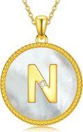 wholesale Gold 925 Sterling Silver Mother of Pearl Initial N Pendant Necklace for Women-0-0