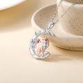 wholesale 925 Sterling Silver Rose Gold Fox Pendant Necklace with Pink Flower and Crescent Moon Charm for Women-0-2