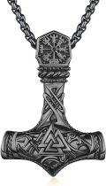 wholesale 925 Sterling Silver Viking Mjolnir Thors Hammer Pendant Necklace with Rune Design and Black Plating for Men & Women-0-0