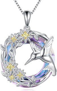 wholesale  Metal Crystal Animal Pendant Necklace Axolotl Tiger Turtle Bear Cat Bunny Bird  -Hummingbird