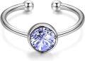 wholesale 925 Sterling Silver & Austrian Crystal June Birthstone Ring – Adjustable, 14K White Gold Plated, Hypoallergenic, Gift for Women-0-2