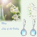 wholesale 925 Sterling Silver Blue Moonstone Lily of the Valley Filigree Teardrop Dangle Leverback Earrings-0-2