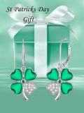 wholesale 925 Sterling Silver Green Enamel Four-Leaf Clover Dangle Earrings for Women-0-3