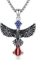 wholesale 925 Sterling Silver American Flag Eagle Cross Necklace - Patriotic Pendant Jewelry for Men & Women -0-0