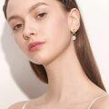 wholesale 925 Sterling Silver Plated Gold Chain White Freshwater Cultured Pearl Hoop Dangle Earrings-0-4