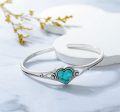 wholesale 925 Sterling Silver Turquoise Native American Boho Adjustable Heart Bracelet Cuff for Women (Size: 6-8)-0-6