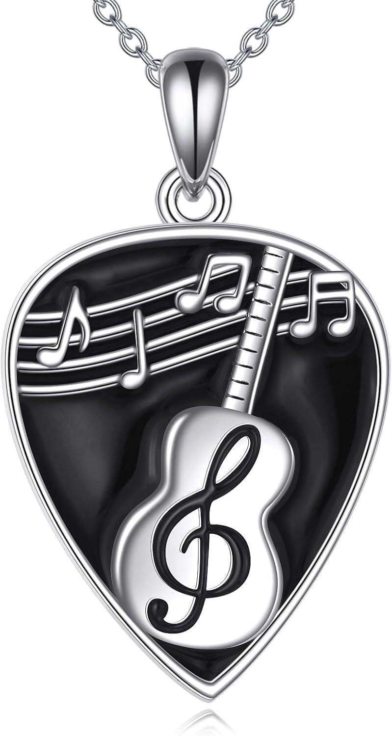  Sterling Silver Music Necklace w Earphone Guitar Pick Note Pendant Anniversary Birthday Gifts -0-1