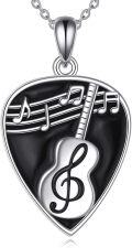 wholesale 925 Sterling Silver Heart-Shaped Music Note & Treble Clef Guitar Pick Necklace for Women and Girls-0-0