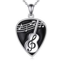 wholesale 925 Sterling Silver Heart-Shaped Music Note & Treble Clef Guitar Pick Necklace for Women and Girls-Guitar Pick 2