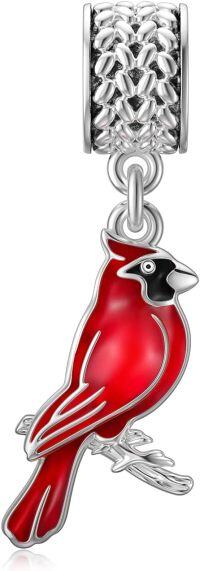 wholesale 925 Sterling Silver Red Bird Pendant Necklace with Enamel and Rhinestones for Women Girls  48cm Chain Length-Cardinal