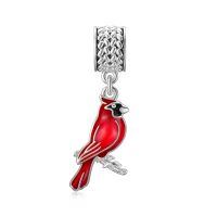 wholesale 925 Sterling Silver Red Bird Pendant Necklace with Enamel and Rhinestones for Women Girls  48cm Chain Length-Cardinal