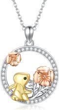 wholesale 925 Sterling Silver Bunny Flower Circle Pendant Necklaces - Easter Gifts for Her-0-0
