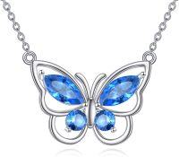 wholesale Sterling Silver Amethyst Butterfly Necklace for Women Crystal Pendant Gift-December Birthstone