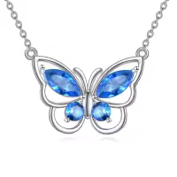 wholesale 925 Sterling Silver Amethyst Butterfly Necklace for Women Crystal Pendant Gift-December Birthstone