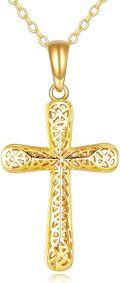 wholesale 14K Gold Hollow Out Cross Pendant Necklace with Chain for Women and Girls  - Length: Adjustable from 39cm to 72cm-0-0