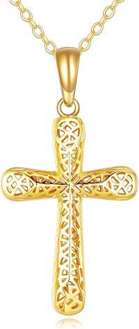 wholesale 14K Gold Hollow Out Cross Pendant Necklace with Chain for Women and Girls  - Length: Adjustable from 39cm to 72cm-14K Hollow Yellow Gold