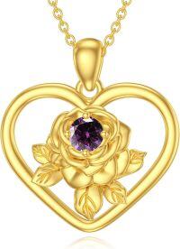 wholesale 14K Gold Plated 925 Sterling Silver Birthstone Love Rose Necklace for Women-B1-February