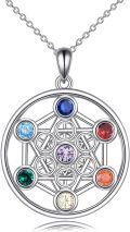 wholesale 925 Sterling Silver 7 Chakra Gemstone Pendant Necklace Spiritual Yoga Jewelry for Women Men-0-0