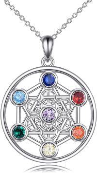 wholesale 925 Sterling Silver 7 Chakra Gemstone Pendant Necklace Spiritual Yoga Jewelry for Women Men-Cube