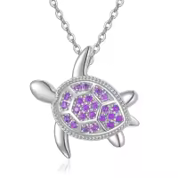 wholesale S925 Sterling Silver 12-Month Birthstone Turtle Necklaces Wholesale with Adjustable Chain for Women, Gift for Sister Mom Friend Valentine Mother's Day-6- February(Amethyst)