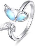 wholesale 925 Sterling Silver & Moonstone Butterfly Open Adjustable Ring for Women Size 7-10-0-0