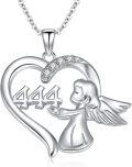 wholesale 925 Sterling Silver Heart Angel 444 Crystal Pendant Necklace-0-0