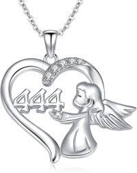 wholesale 925 Sterling Silver Heart Angel 444 Crystal Pendant Necklace-444