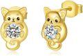 wholesale 925 Sterling Silver Cat Shape Cubic Zirconia Stud Hoops for Girls and Women-0-0