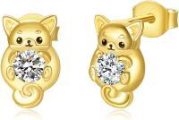 wholesale 925 Sterling Silver Cat Shape Cubic Zirconia Stud Hoops for Girls and Women-cat-cat
