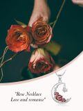 wholesale 925 Sterling Silver Crescent Moon Red Enamel Roses Butterfly Charm Pendant Necklace-0-2