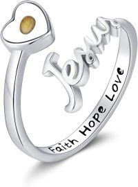 wholesale 925 Sterling Silver Faith Hope Love Adjustable Ring-C1-Jesus Mustard Seed Ring