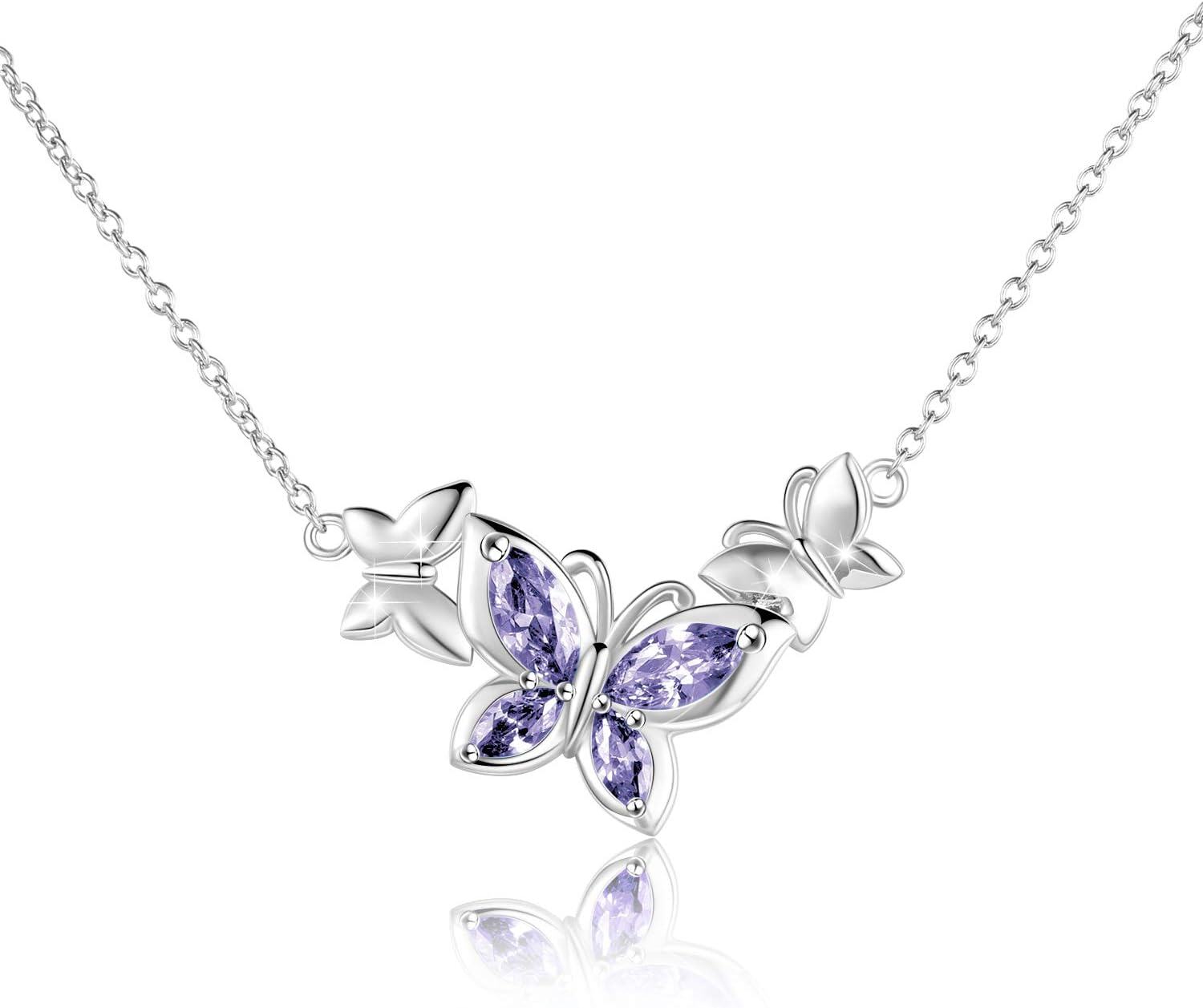 TOUPOP Butterfly Choker Necklace S925 Sterling Silver Birthstone Pendant Necklace Jewelry Gifts For Women Wife Wedding Birthday Christmas Gifts 