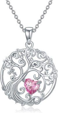 wholesale Sterling Silver Birthstone Tree of Life Necklace for Women-10-Oct-Pink