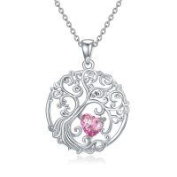 wholesale 925 Sterling Silver Heart Moonstone Tree Of Life Pendant Necklace-10-Oct-Pink