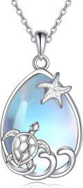 wholesale 925 Sterling Silver Moonstone Sea Turtle Pendant & Starfish Charm Necklace Set-0-0