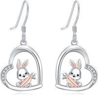 wholesale 925 Sterling Silver 925 Bunny in Heart Shape Dangle Earrings for Women and Girls-Rabbit