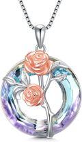 wholesale TOUPOP Necklace For Women Sterling Silver Pendant Necklace With Crystal Birthday Christmas Jewelry Gifts For Women Her (rose Flower) -0-0