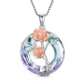 TOUPOP Sterling Silver Crystal Rose Flower Pendant Necklace for Women-0-0